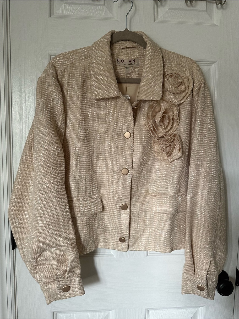 Dolan Beige Floral Accent Tweed Jacket from Anthropologie